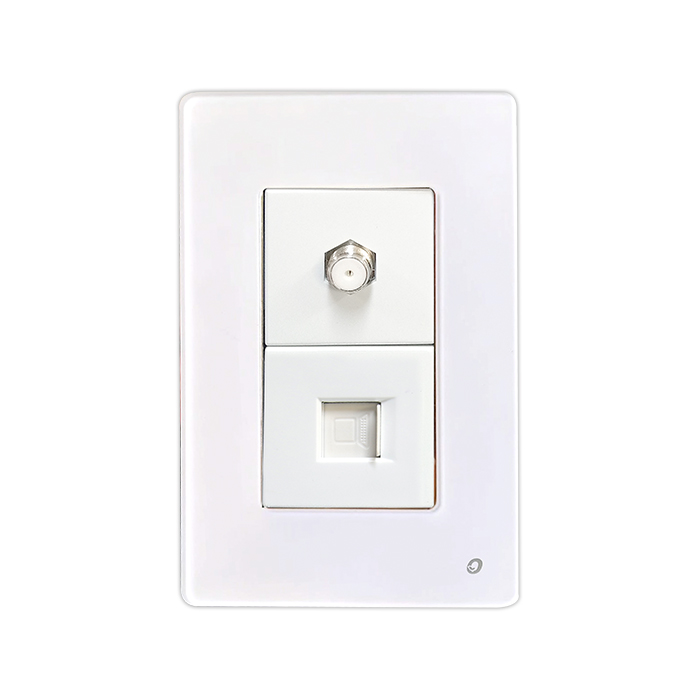 PLACA MIXTA DOBLE CONEXIÓN F+ LAN CAT 6 SERIE CRISTAL COLOR BLANCO