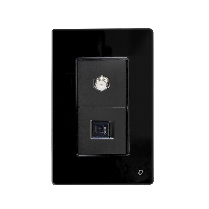 PLACA MIXTA DOBLE CONEXIÓN F + LAN CAT6 SERIE CRITAL COLOR NEGRO