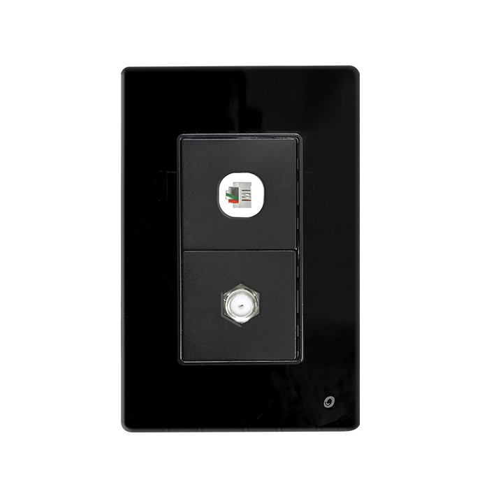 PLACA MIXTA TELOFONO + COAXIAL SERIE CRISTAL COLOR NEGRO