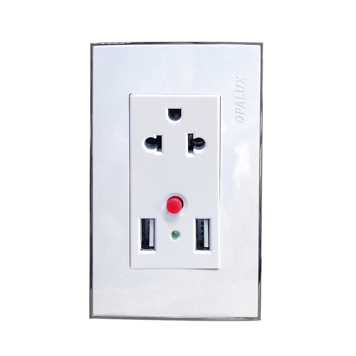 TOMA MIXTA DOBLE USB 5V + TOMA UNIVERSAL COLOR BLANCO LINEA ELEGANTE
