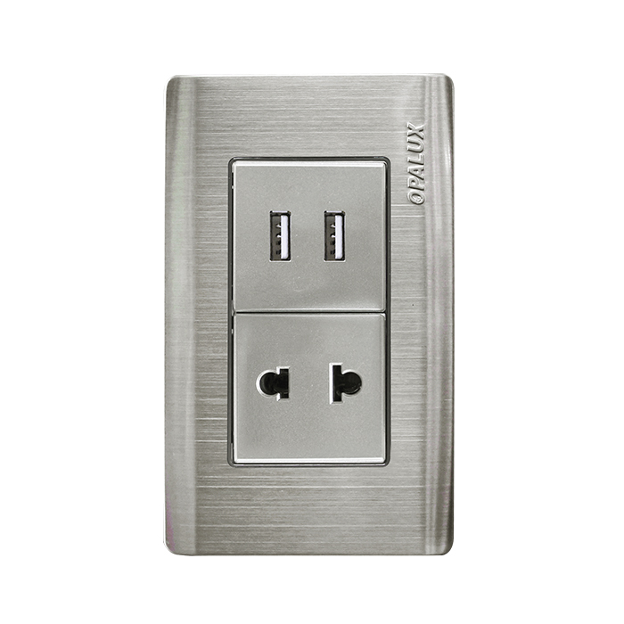 TOMA MIXTA DOBLE USB 5V + TOMA UNIVERSAL COLOR METAL LINEA EJECUTIVA