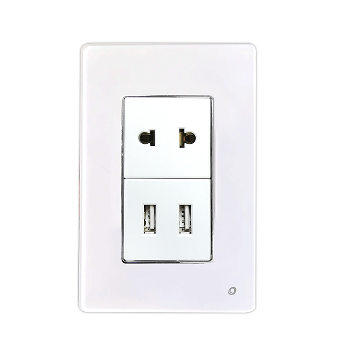 TOMA MIXTA USB 2.1A + UNIVERSAL SERIE CRISTAL COLOR BLANCO
