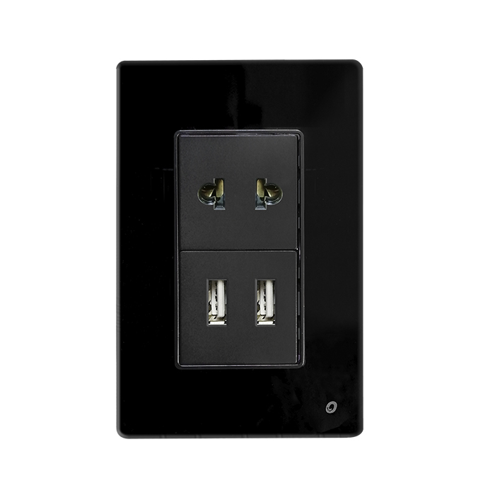 TOMA MIXTA USB 2.1A + UNIVERSAL SERIE CRISTAL COLOR NEGRO