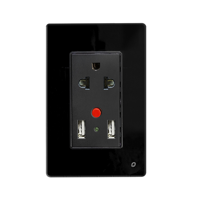 TOMA MIXTA USB 4.1A + UNIVERSAL CON TOMA TIERRA SERIE CRISTAL COLOR NEGRO