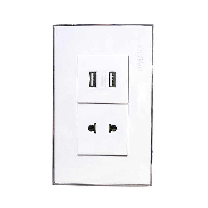 TOMA MIXTA USB 5.0V + TOMA UNIVERSAL COLOR BLANCO LINEA ELEGANTE