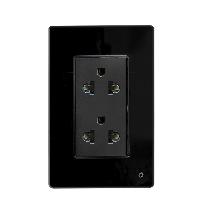 TOMACARRIENTE UNIVERSAL DUPLEX CON TOMA A TIERRA SERIE CRISTAL COLOR NEGRO