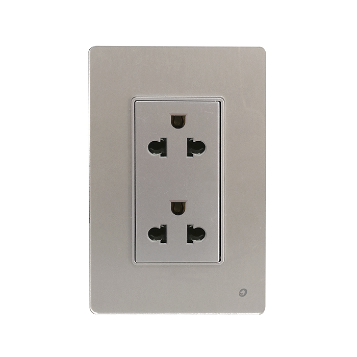 TOMACORRIENTE UNIVERSAL DUPLEX CON TOMA TIERRA SERIE CRISTAL COLOR GRIS