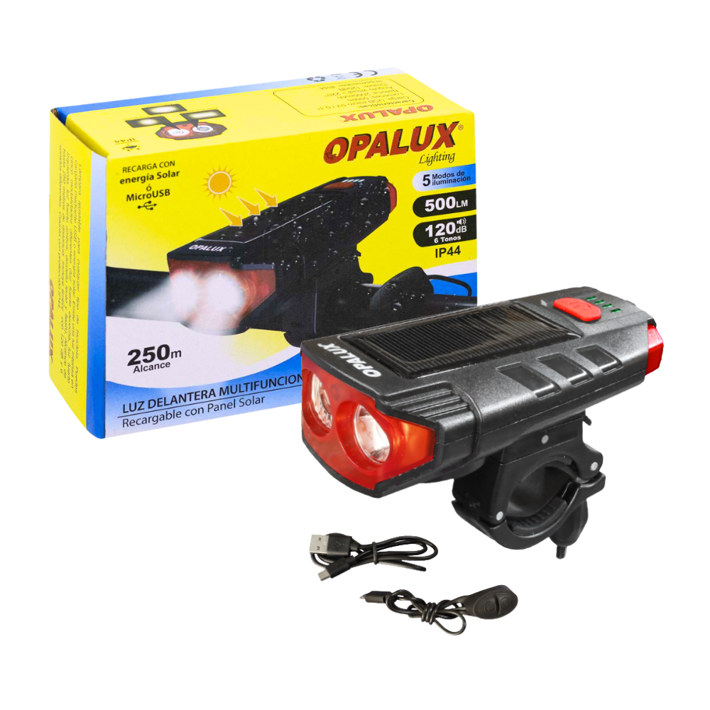 LUZ DELANTERA RECARGABLE CON PANEL SOLAR