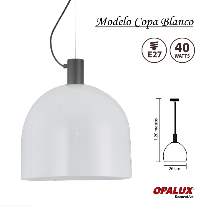 LAMPARA COLGANTE COPA BLANCO MATE