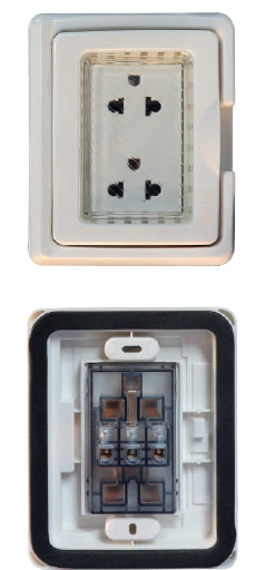 HIDROBOX + DADO PARA TOMA DOBLE UNIVERSAL + TOMA TIERRA