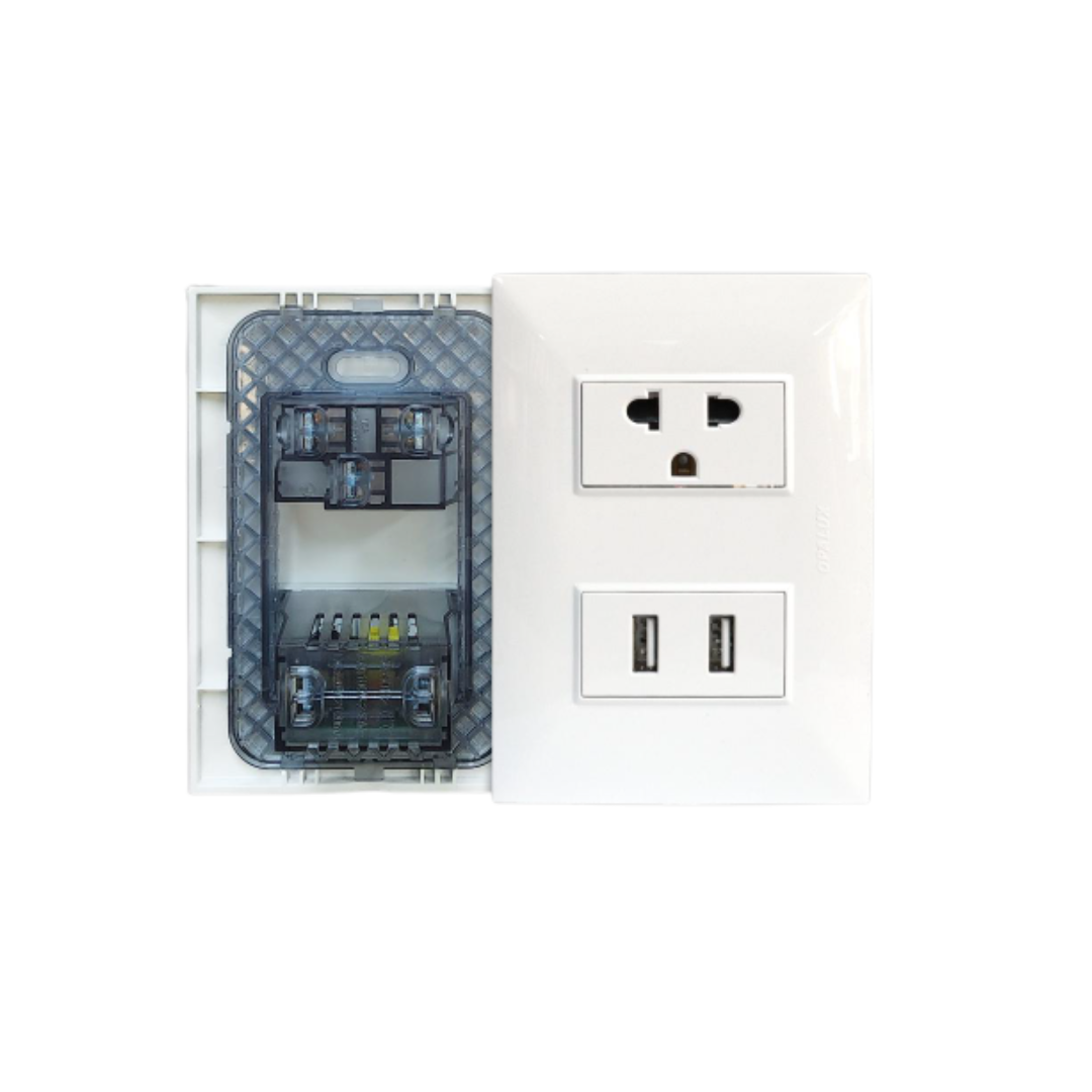TOMACORRIENTE UNIVERSAL CON TOMA TIERRA + 2 ENTRADAS USB